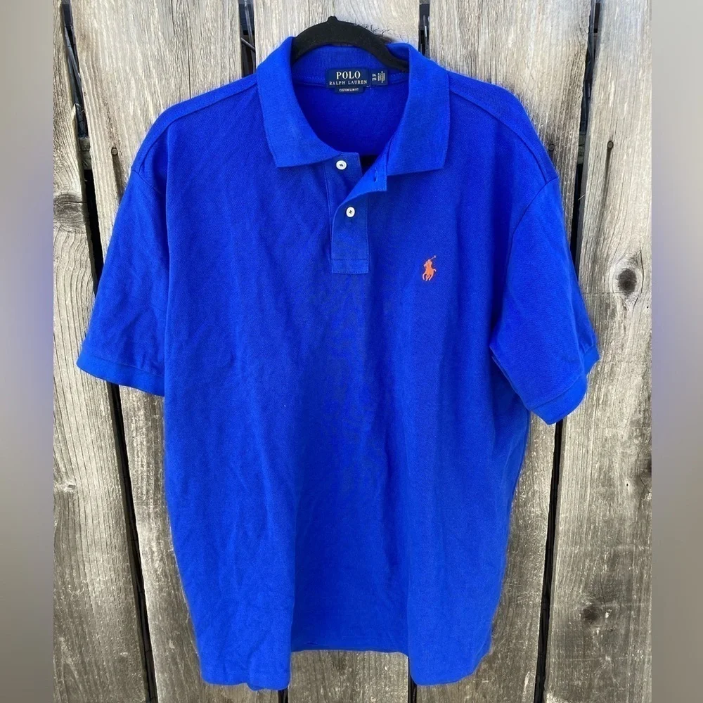 Men's Polo Ralph Lauren Polo Shirt Blue Solid 2XL Cotton Stretch Preppy Heritage
